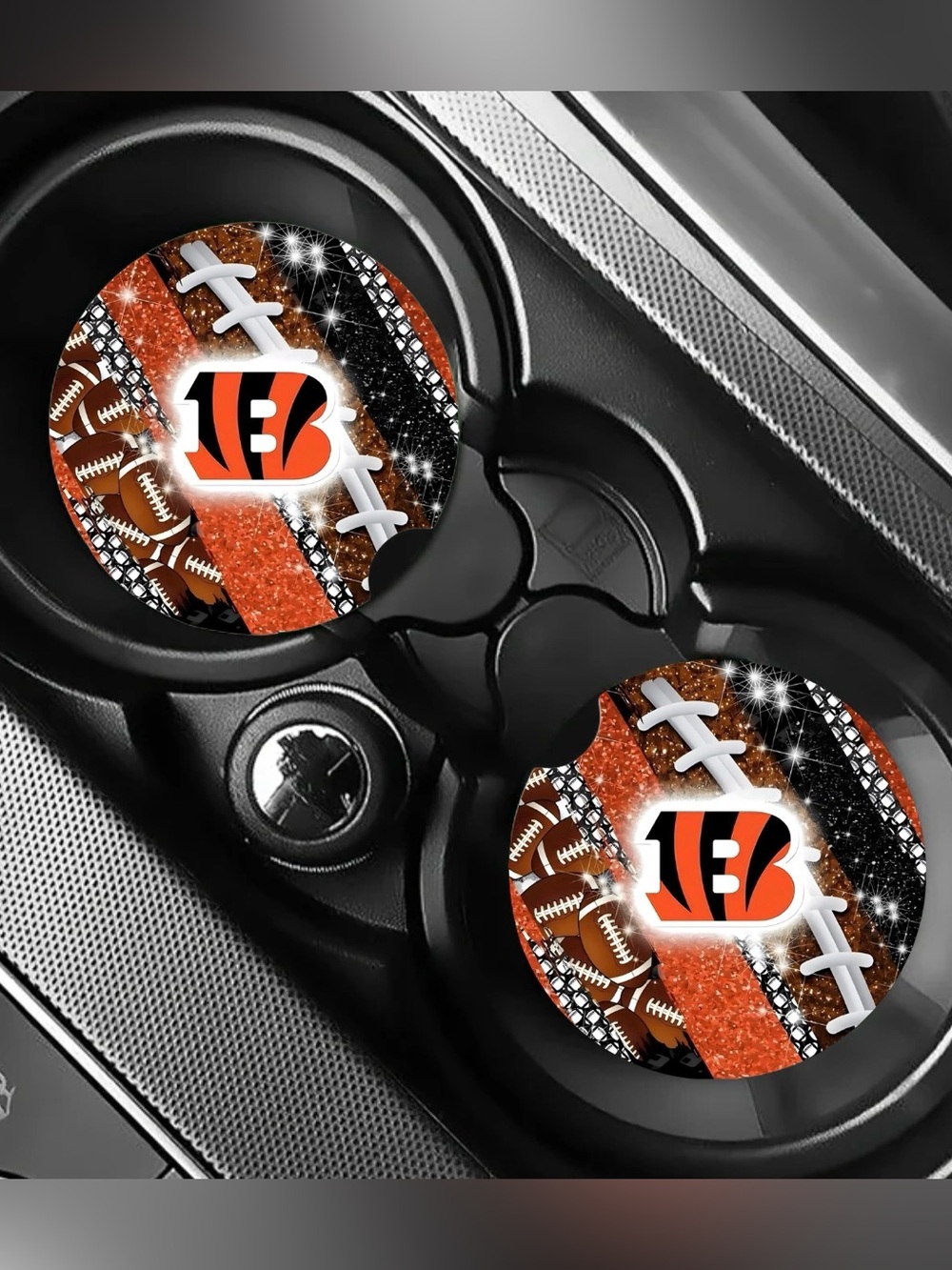 Cincinnati Bengals Glitter Car Coasters Absorbent Set of (2)